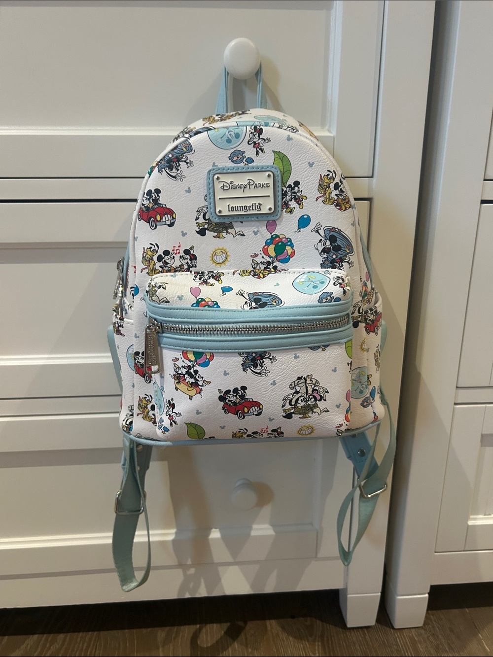 Loungefly White & Light Blue Disney Parks Mini Backpack with Character Print